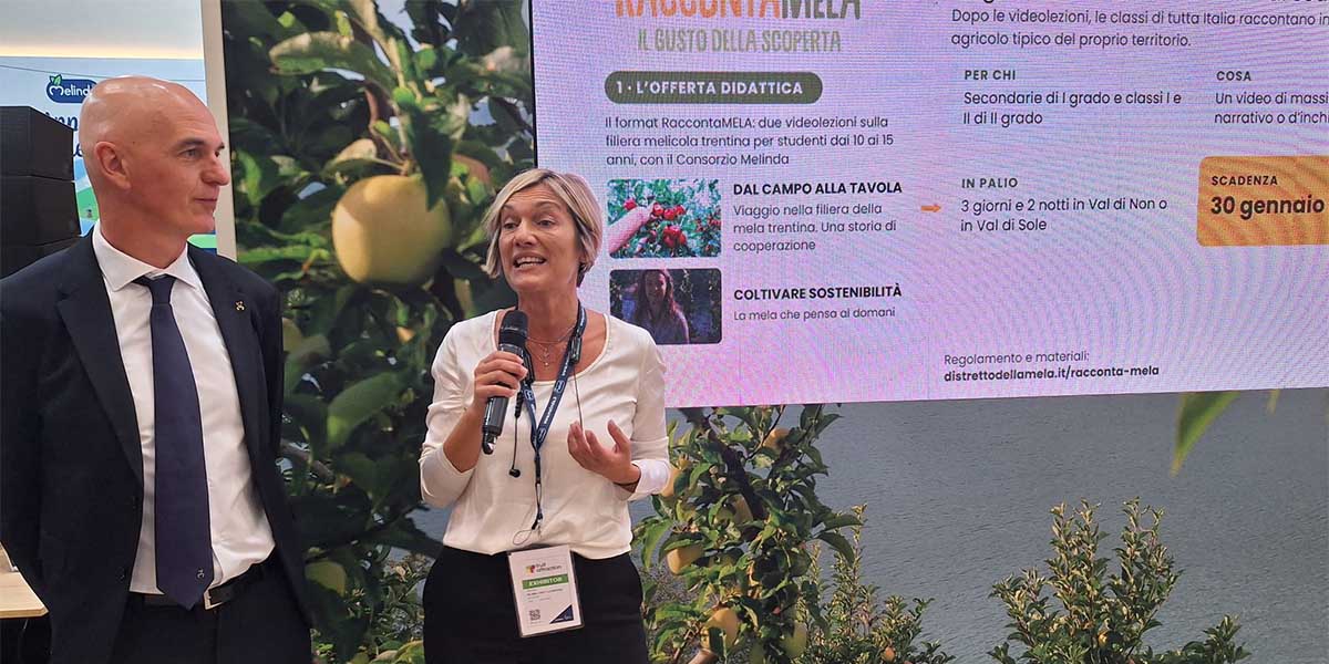 Da sinistra: Andrea Fedrizzi, responsabile marketing di Melinda e Martina Valentini, reponsabile Pubbliche Relazioni e comunicazione di Melinda